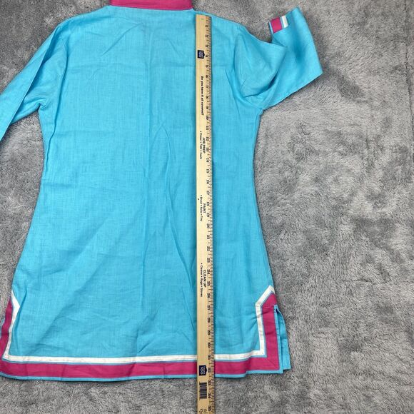Guru NYC Tunic Shirt Women Medium Blue Pink European Linen - Picture 11 of 13